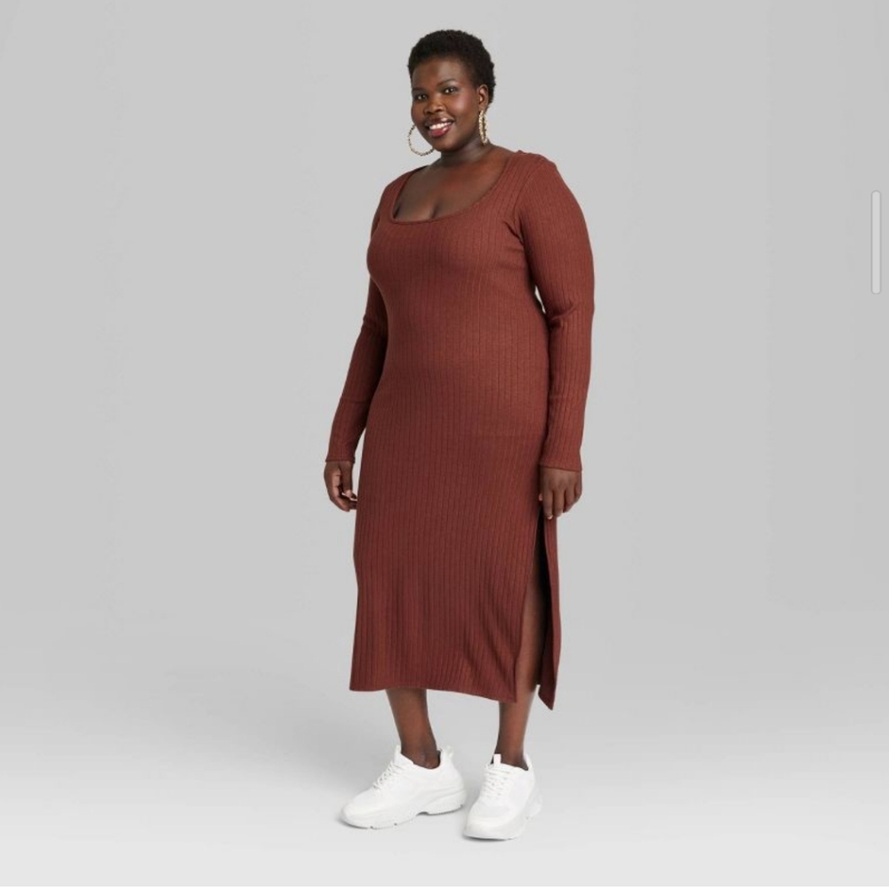 Wild Fable Rib Knit Midi Dress Dark Brown NWT